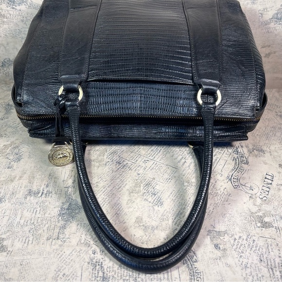 Brahmin black reptile embossed leather satchel bag - Picture 7 of 14
